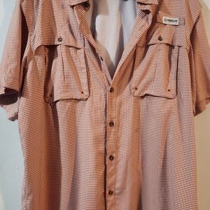 Magellan Outdoor Shirt, Orange and White Check, Size XL